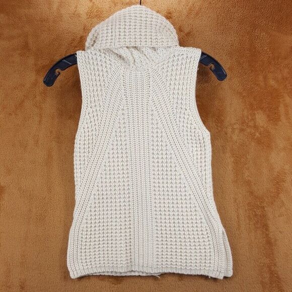 INTERMIX Sweater Womens Small Cream Pullover Funnel Neck Sleeveless Chunky Knit - Picture 3 of 8